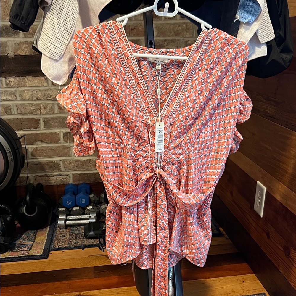 Max Studio Orange And White Patterned Blouse - image 1